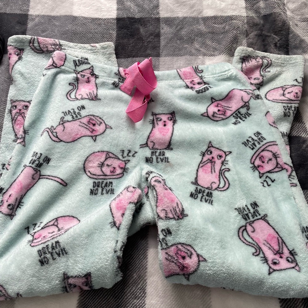 Pink and Mint Cat Print Kids Pajamas